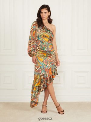GUESS Czech Republic - GUESS Tricia volánné šaty Phoenix Rising Print ženy 2BRD697 oblečení