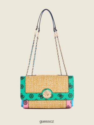 GUESS Czech Republic - GUESS Vždy raffia logo kabriolet crossbody Green Tropics Multi ženy 2BRD2992 tašky