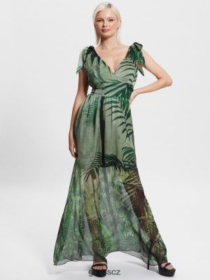 GUESS Czech Republic - GUESS Venus smacked maxi šaty deštný prales ženy 2BRD607 oblečení