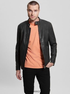 GUESS Czech Republic - GUESS Vintage faux-tidero Moto bunda černý muži 2BRD4015 oblečení