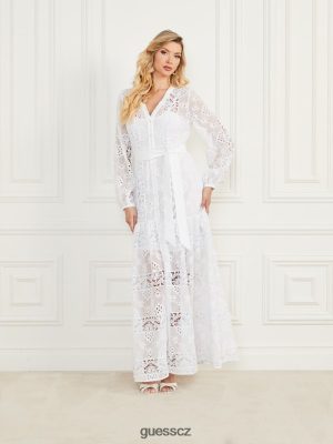 GUESS Czech Republic - GUESS Vyšívané šaty Cassandra Blanc pur ženy 2BRD475 oblečení