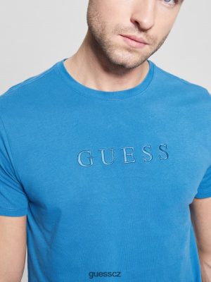 GUESS Czech Republic - GUESS Vyšívané logo Tee Undersea Blue muži 2BRD4084 oblečení