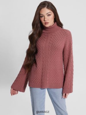 GUESS Czech Republic - GUESS Wendi kabelový turtleneck svetr Starožitné mauve ženy 2BRD1423 oblečení