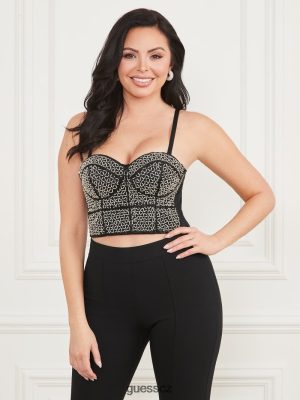 GUESS Czech Republic - GUESS Zoe Bustier Top Jet Black Multi ženy 2BRD1015 oblečení