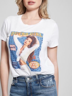 GUESS Czech Republic - GUESS dívka snadná grafická tričko čistá bílá ženy 2BRD1102 oblečení