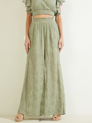 GUESS Czech Republic - GUESS dexie vyšívané kalhoty palazzo Světlo Matcha multi ženy 2BRD2197 oblečení
