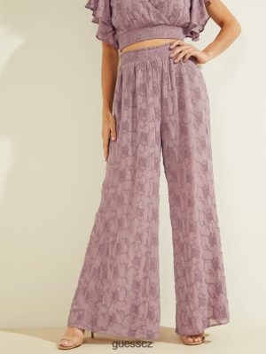 GUESS Czech Republic - GUESS dexie vyšívané kalhoty palazzo Vanda Orchid Multi ženy 2BRD2293 oblečení