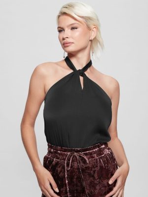 GUESS Czech Republic - GUESS ekologická halterová kombinéza černý ženy 2BRD1486 oblečení