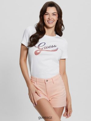 GUESS Czech Republic - GUESS ekologické shaded logo Tee čistá bílá ženy 2BRD1387 oblečení