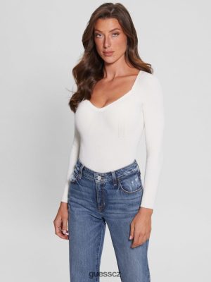 GUESS Czech Republic - GUESS ekologická zlatíčko Sonnet svetr holubice bílá ženy 2BRD1549 oblečení