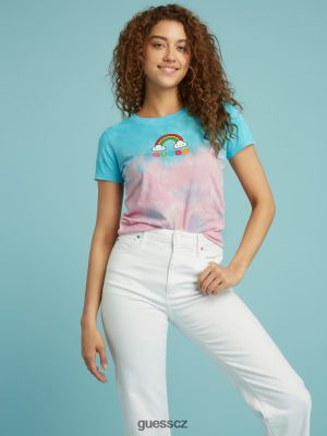 GUESS Czech Republic - GUESS friendswithyou tie-dye baby tee Fwy Neon Blue Multi ženy 2BRD1312 oblečení