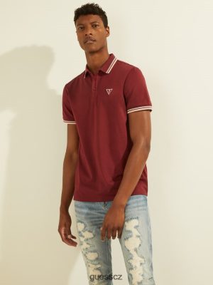GUESS Czech Republic - GUESS logo sportovní pique pólo vino muži 2BRD4129 oblečení