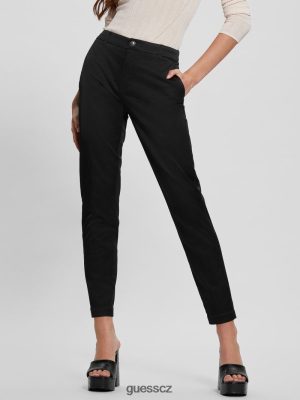 GUESS Czech Republic - GUESS saténové kalhoty Zoe Jet Black Multi ženy 2BRD2038 oblečení