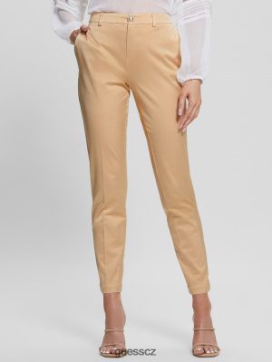 GUESS Czech Republic - GUESS saténové kalhoty Zoe Sandy Peach Multi ženy 2BRD2164 oblečení