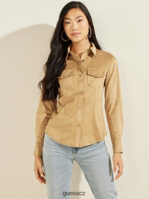 GUESS Czech Republic - GUESS západní košile Daisy Faux-seede Mountain Honey ženy 2BRD1501 oblečení